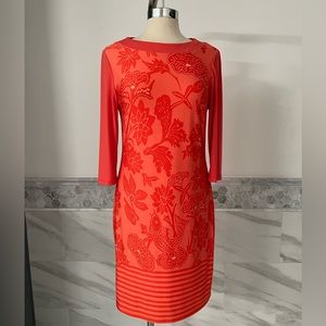 Very Vollbrach Corral Peach 3/4 Sleeves Stretch Dress